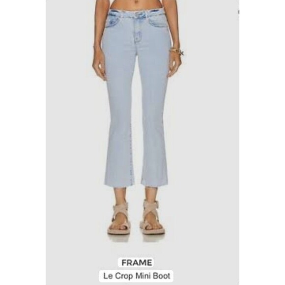 FRAME Women's Le Crop Mini Boot Cut Jeans Size 28 Light Wash Raw Hem Streetwear - Picture 1 of 13